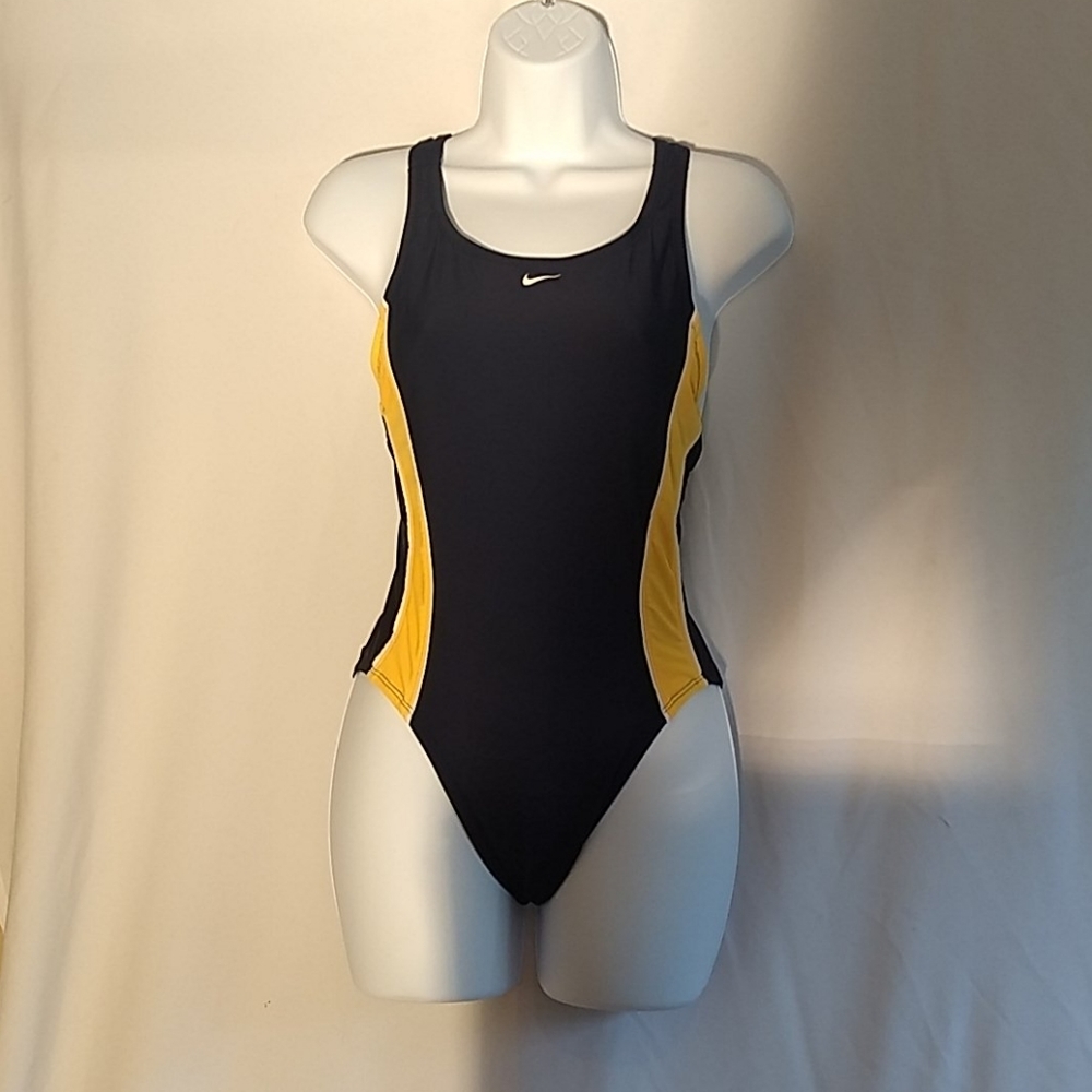 Nike One Piece Swim Suit Black/Yellow Size 8